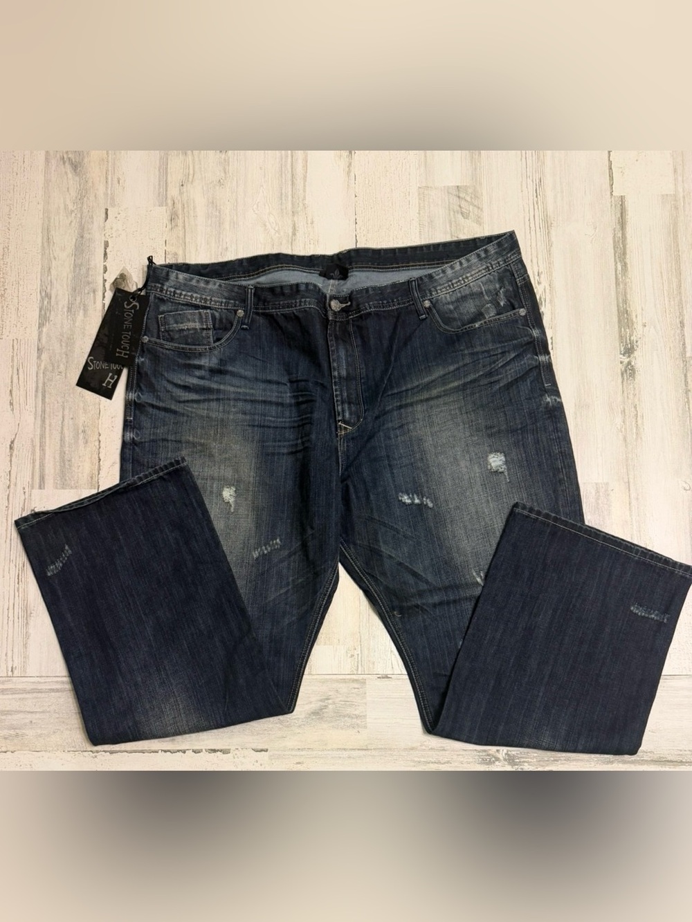 NWT. Stone touch. Dark Blue Men's Distressed Jeans